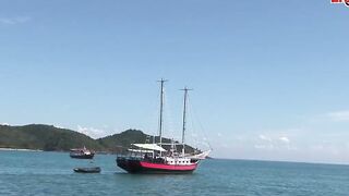 Long Boobed african haired cunt with mouth fucks on a boat in an
