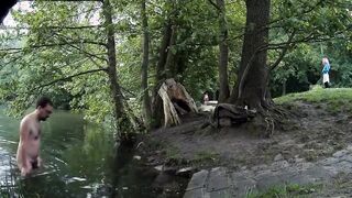 Skinny-dip in public, getting caught naked, cum outdoors 2