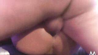 Euro sexy in fishnets takes two big dicks in three way