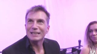Euro sexy in fishnets takes two big dicks in three way