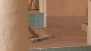 Blonde hoe with natural titties anal screwed inside a spa