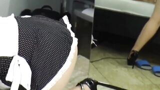 sexy maid fucks with boss while boss goes to the