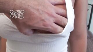 19 Yr old amateur with DDD jugs licks the cameraman's