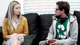 Leonard is having fun tape games when Penny joins him with a look of utter dejection.