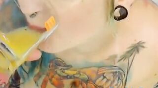 Dirty Tattoo Girl drink pee