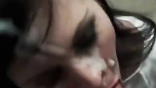 Releasing his load on amateur slut's face