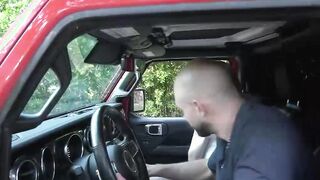 Skinny transsexual sucks dirivers cock
