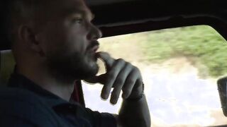 Skinny transsexual sucks dirivers cock