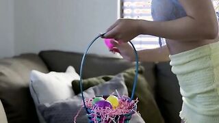 Lulu Chu has dressed as the beauty Easter bunny while hiding eggs for her stepbrother,