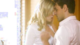 Blonde beauty Scarlet Red is in the kitchen doing dishes when her man Ryan Driller comes up behind her and