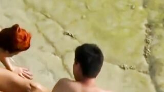 caught my redhead mom with lover in the surf