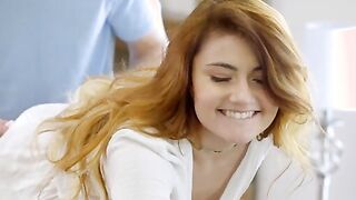 A short skirt barely covers Adria Rae's firm booty as she considers her pool shot. Alex D. is expecting an