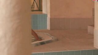 Blonde slut with natural jugs anal nailed in a spa