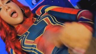 Shemale In Costume Masturbates Her Cock