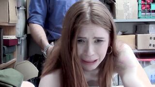 Scared red teen thief Pepper Hart fucked by a big dick