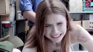 Scared red teen thief Pepper Hart fucked by a big dick