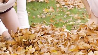 Gia Paige and Jenna Sativa enjoy romance into the fall, chasing each other around a
