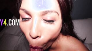 Big boobs Asian shemale BJ and anal sex