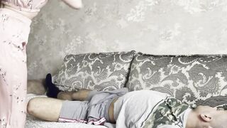 stepbrother doesn't wake up in the morning Stepsister will help with the best blowjob