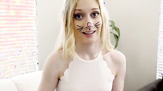 Perky little spinner Emma Stone is in the Easter spirit as she wanders her house dressed as the Easter bunny.