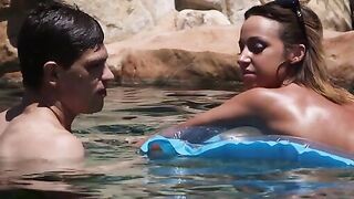 Naked sunbathing into the pool getting Jada Stevens Cutie and horny to have some fun with Bruce Venture. Their foreplay