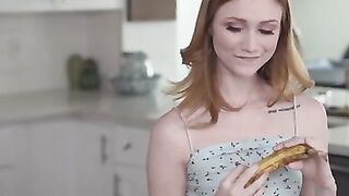 Fondling a banana gives redheaded minx Scarlet Skies an idea. Her stepbrother, Alex Mack, comes to ask what's going on.