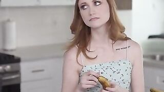 Fondling a banana gives redheaded minx Scarlet Skies an idea. Her stepbrother, Alex Mack, comes to ask what's going on.
