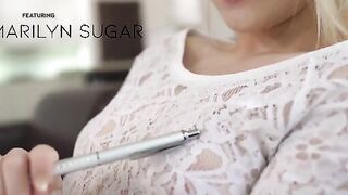 Marilyn Sugar settles into on the couch to write in her journal as Nick Ross getting ready to go to