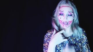 Goddess Blonde on Halloween Party Undressing & Finger Bang Cunt