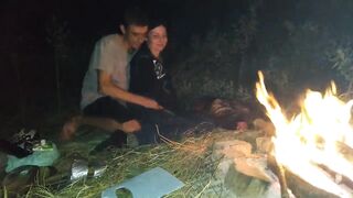 Sex by the fire into nature. Screwed after kebabs
