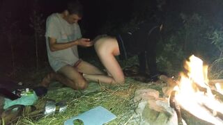 Sex by the fire into nature. Screwed after kebabs