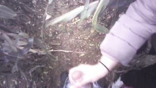 Hand Job in the field with much cum