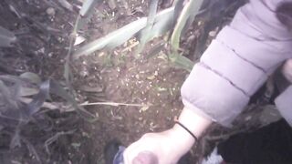 Hand Job in the field with much cum