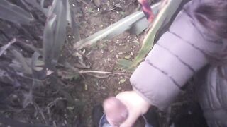 Hand Job in the field with much cum