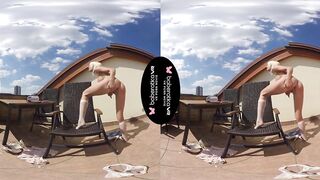 Solo blonde Goddess, Lena Love is masturbating, into VR