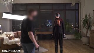 Cream, banana and blindfolded super sexy Bombshell woman