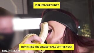 Cream, banana and blindfolded super sexy Bombshell woman