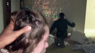 horny snow bunnys take 2 long ebony dick for dinner while her