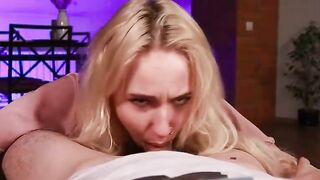 Blonde blows dick and gets banged rough