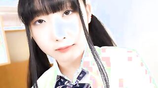 Rin Nanba comes back inside a cute uniform to show off her sweet hairy pussy