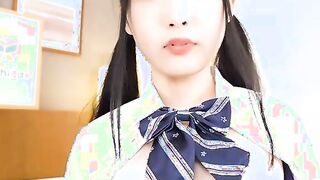 Rin Nanba comes back inside a cute uniform to show off her sweet hairy pussy