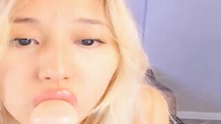 Sexy Solo Blonde Extremely Sucking Her Dildo