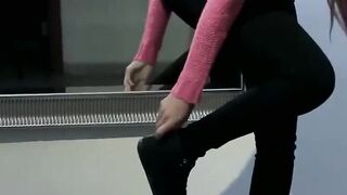 Hottie women watches herself in the mirror while she masturbates