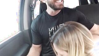 Hot Blonde Picked Up and Gives Road Head, Gets Fucked!