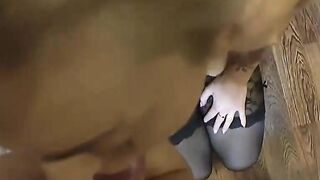 Blonde in lingerie devouring a raging pecker