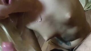 Blonde in lingerie devouring a raging pecker