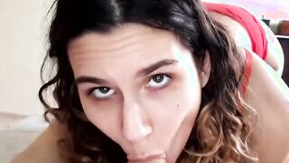 Pretty lover sucks on my throbbing rod