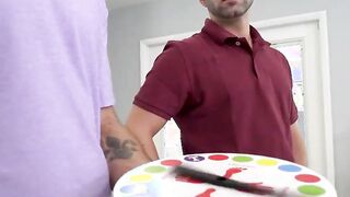 Bored teen Trick their Vulgar Stepdads in Strip Twister and end up Covered in Huge Load of Jizz