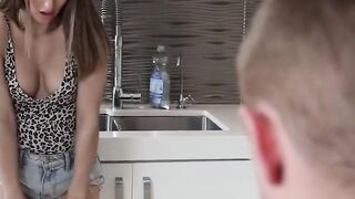 Incredible Sexy Beauty Dark Hair Slut Paige Owens Seduces and Rides Hard this Lucky Stud on the Kitchen Counter