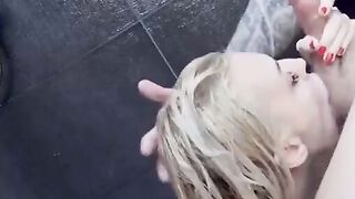 Outdoor Sex and Blowjob in a Summer Shower